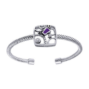 Contemporary Abstract Sterling Silver Cuff Bracelet with Gemstone TBA138